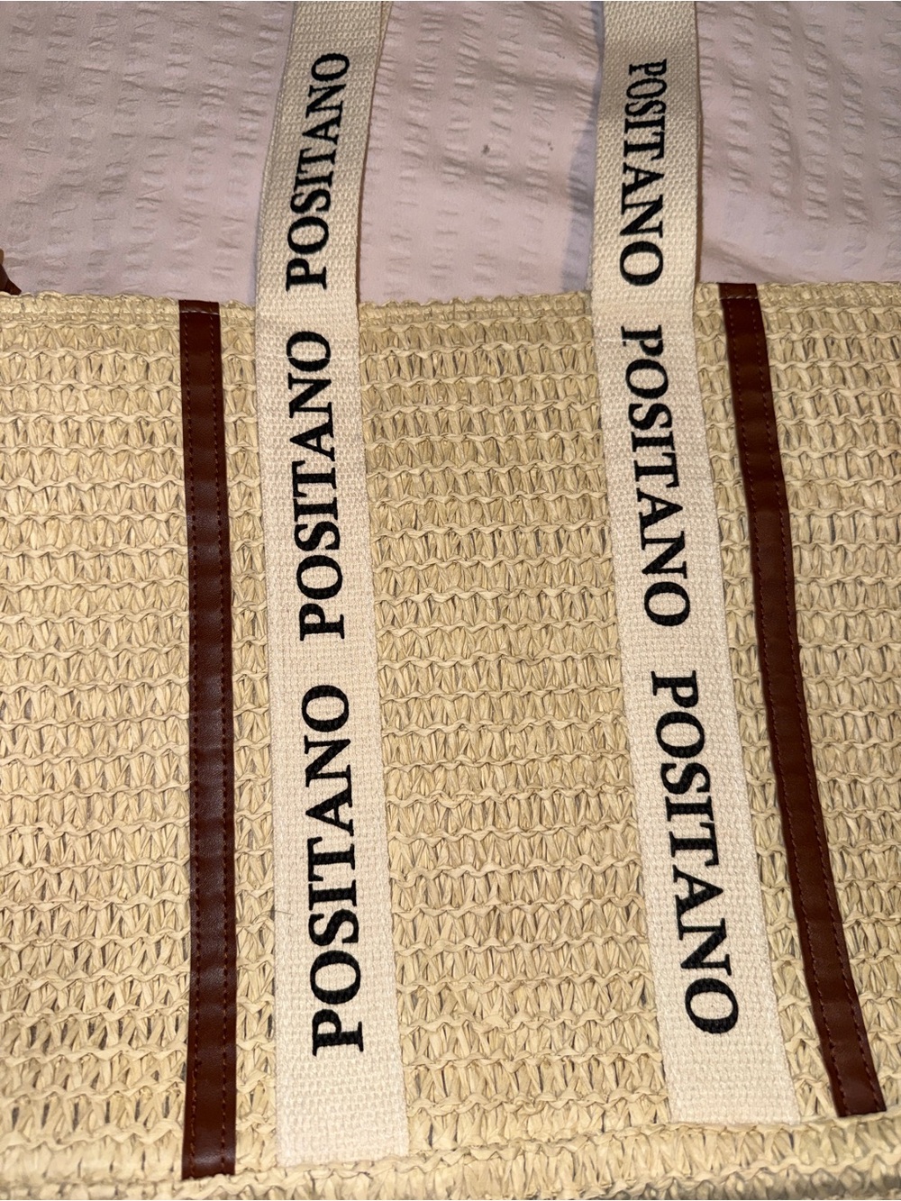 Divina Costiera Positano Straw Tote Bag with Brown Trim - Picture 6 of 9